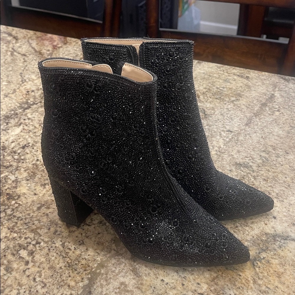 Betsey Johnson Black Rhinestone Ankle Booties